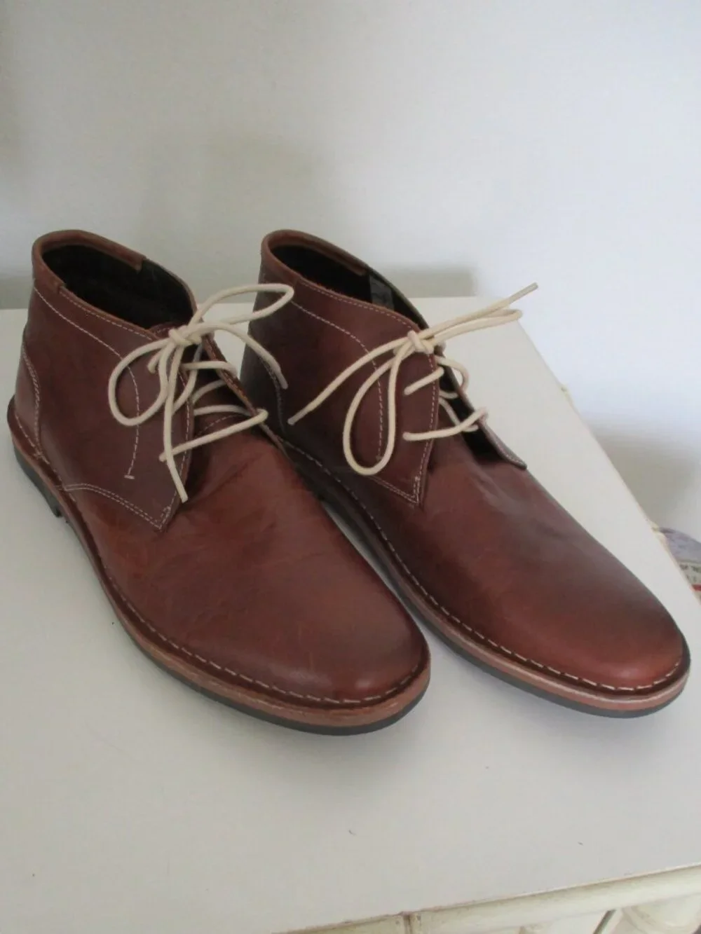 Steve Madden Mens Cognac Tan Leather Ankle Boot NWOB - Size 10.5M